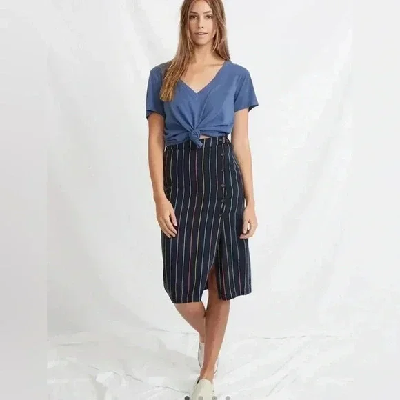 Marine Layer Cecille Skirt in Navy Multi Stripe X-Small New Nwt Women's Blue - Picture 4 of 10